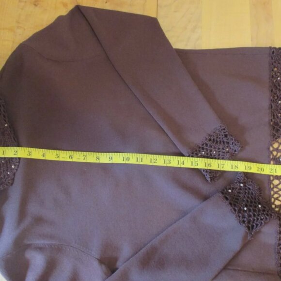 Notations Chocolate Cardi w/Hand Crochet Lace Trim Size Medium - Picture 16 of 16